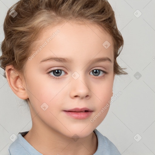 Neutral white child female with short  brown hair and brown eyes