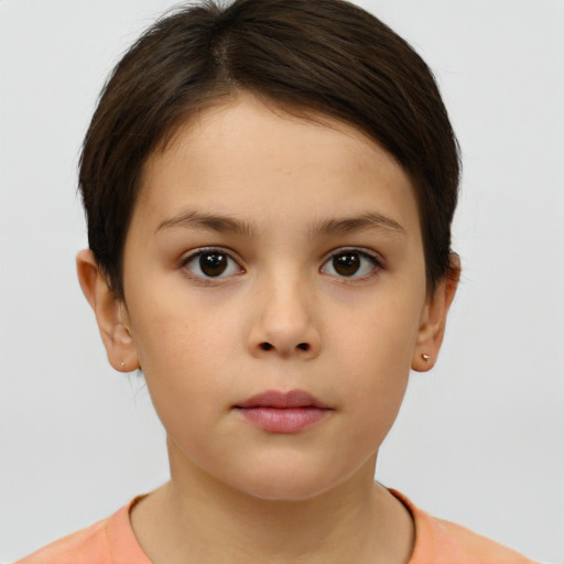 Neutral white child female with short  brown hair and brown eyes