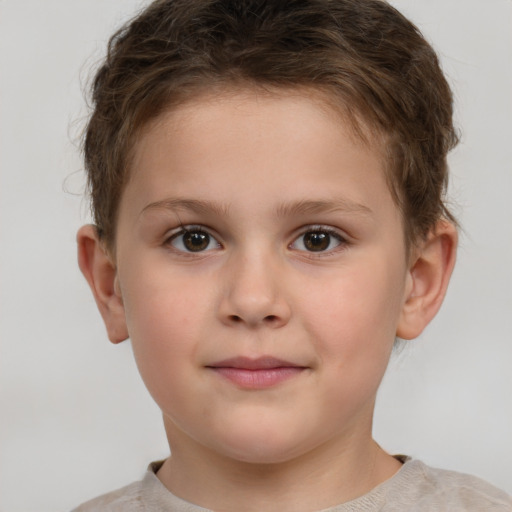 Neutral white child female with short  brown hair and brown eyes