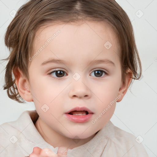 Neutral white child female with medium  brown hair and brown eyes