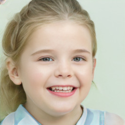 Joyful white child female with short  brown hair and brown eyes