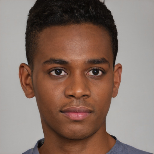Neutral black young-adult male with short  brown hair and brown eyes