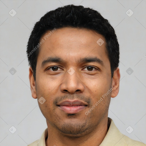 Neutral asian young-adult male with short  black hair and brown eyes