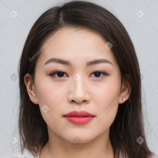 Neutral asian young-adult female with medium  brown hair and brown eyes