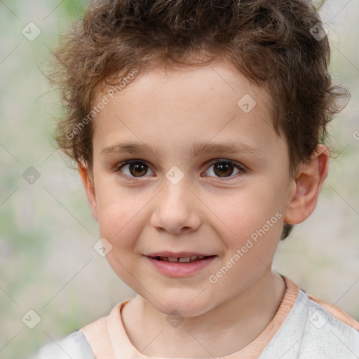 Joyful white child male with short  brown hair and brown eyes