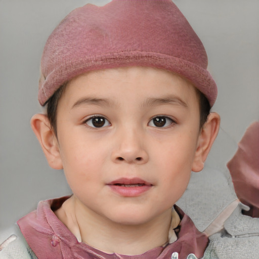 Neutral white child female with short  brown hair and grey eyes