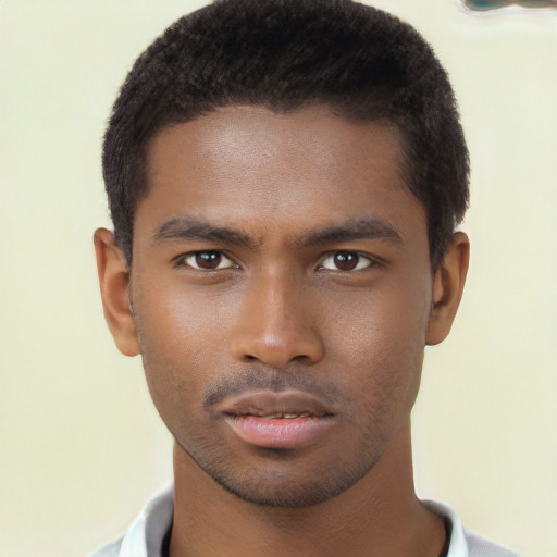 Neutral black young-adult male with short  brown hair and brown eyes