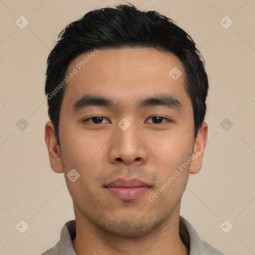 Neutral asian young-adult male with short  black hair and brown eyes