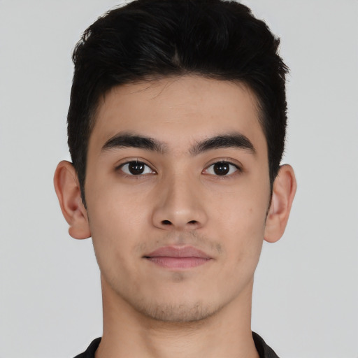 Neutral asian young-adult male with short  black hair and brown eyes