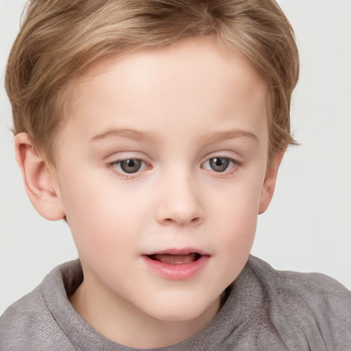 Neutral white child female with short  brown hair and grey eyes