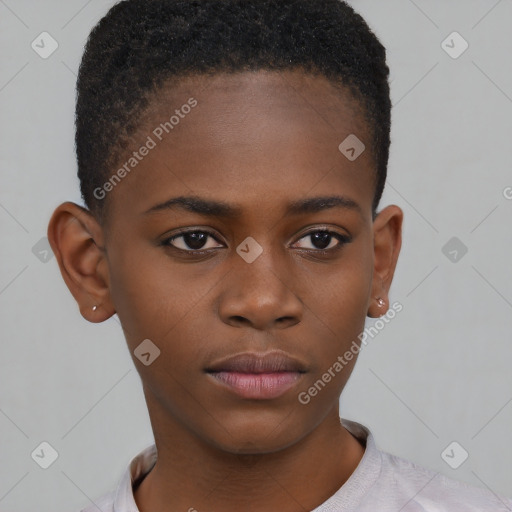 Neutral black young-adult female with short  brown hair and brown eyes