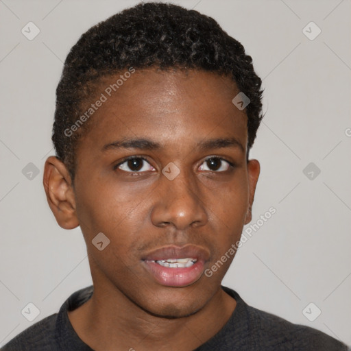 Neutral black young-adult male with short  brown hair and brown eyes