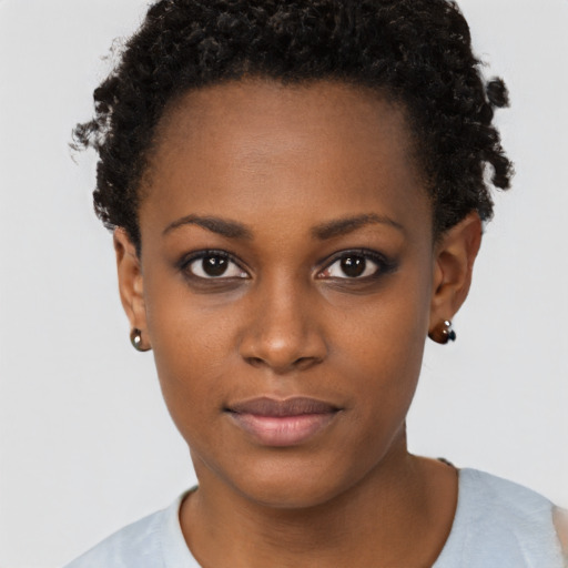 Neutral black young-adult female with short  brown hair and brown eyes