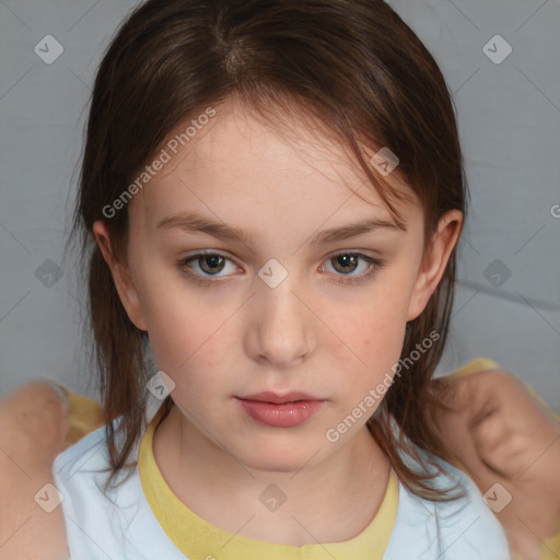 Neutral white child female with medium  brown hair and brown eyes