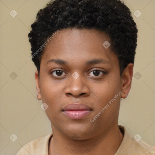 Neutral black young-adult male with short  brown hair and brown eyes