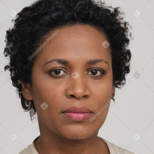 Neutral black young-adult female with short  brown hair and brown eyes