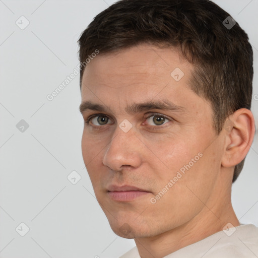 Neutral white adult male with short  brown hair and brown eyes