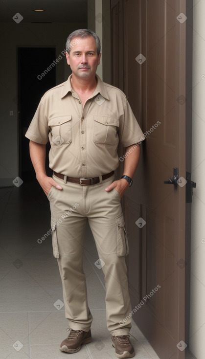 Middle-aged male with  brown hair