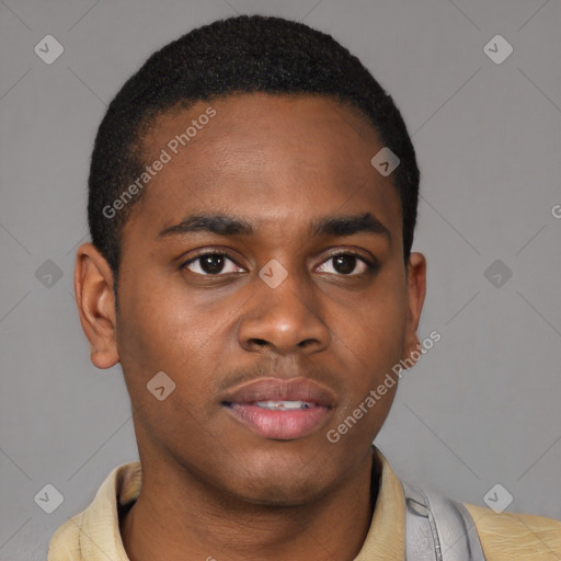 Neutral latino young-adult male with short  brown hair and brown eyes