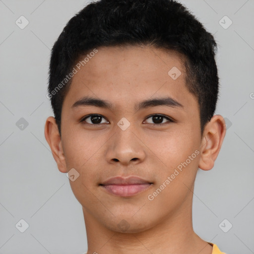 Neutral asian young-adult male with short  brown hair and brown eyes