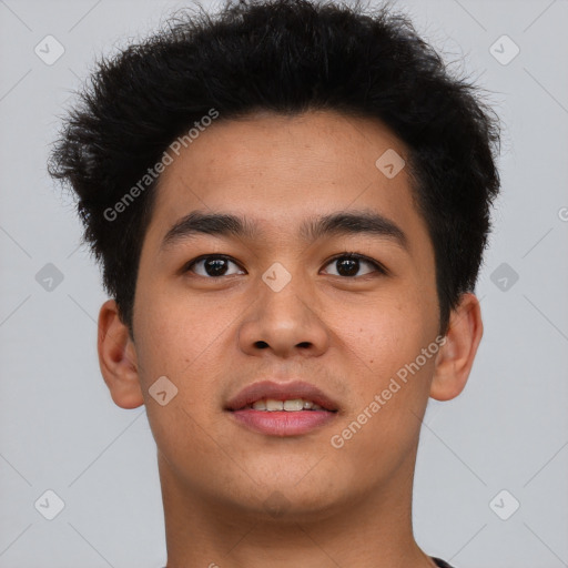 Neutral asian young-adult male with short  brown hair and brown eyes