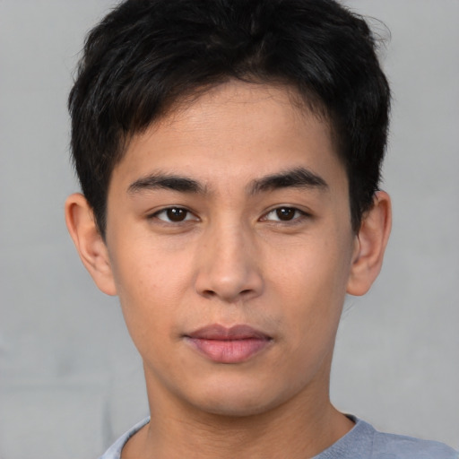 Neutral asian young-adult male with short  brown hair and brown eyes