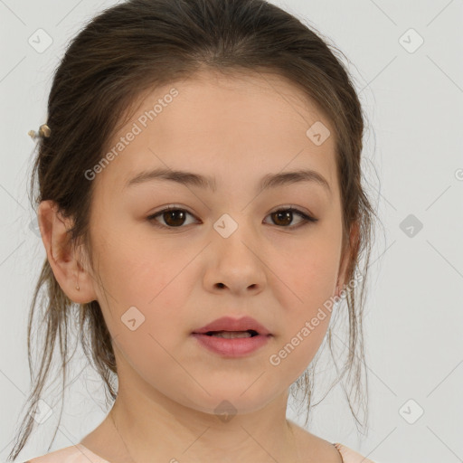 Neutral white child female with medium  brown hair and brown eyes