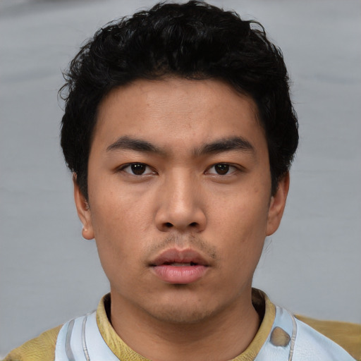 Neutral asian young-adult male with short  black hair and brown eyes