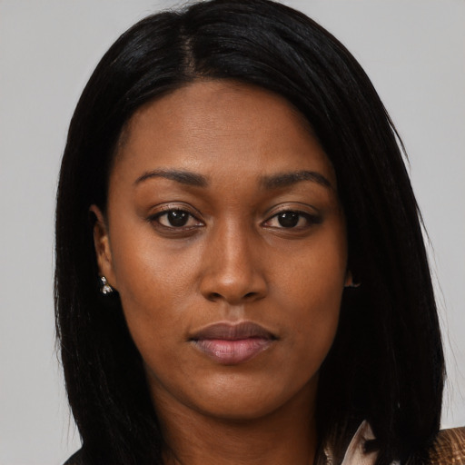 Neutral black young-adult female with long  black hair and brown eyes
