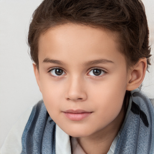 Neutral white child female with short  brown hair and brown eyes