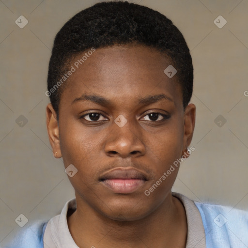 Neutral black young-adult male with short  brown hair and brown eyes