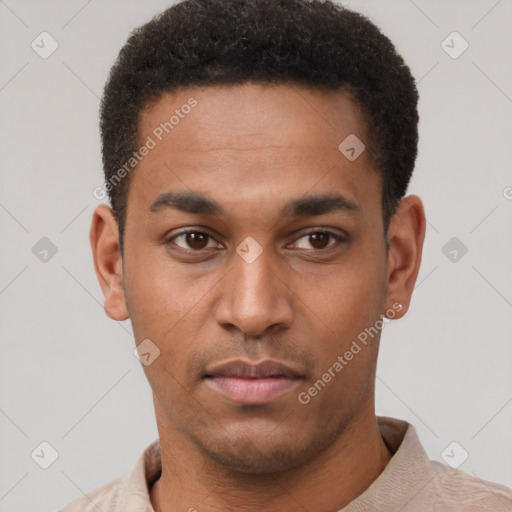 Neutral latino young-adult male with short  brown hair and brown eyes