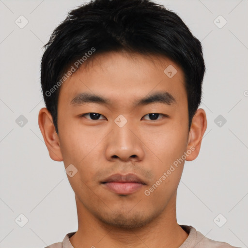 Neutral asian young-adult male with short  black hair and brown eyes