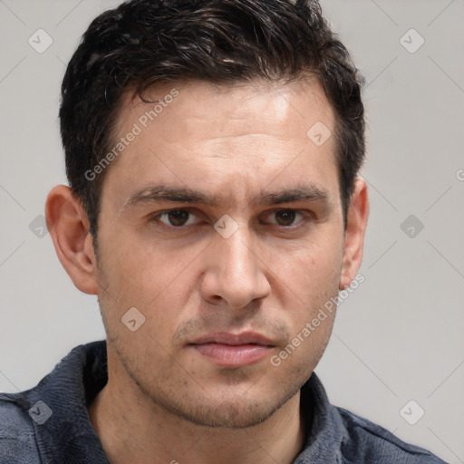 Neutral white adult male with short  brown hair and brown eyes