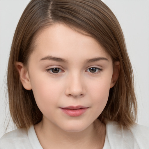 Neutral white child female with medium  brown hair and brown eyes