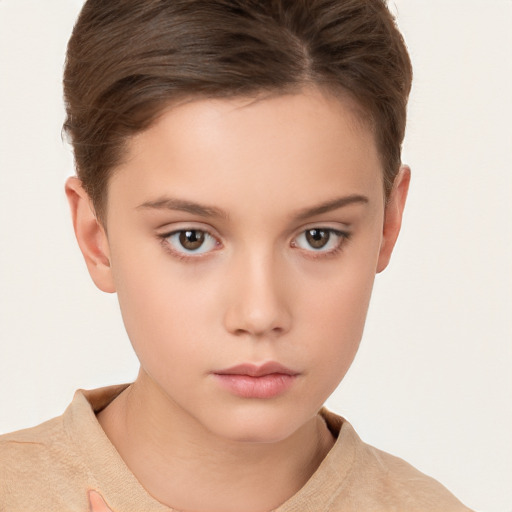 Neutral white child female with short  brown hair and brown eyes