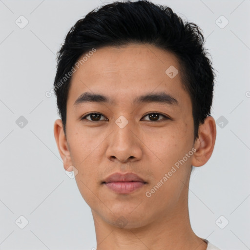 Neutral asian young-adult male with short  black hair and brown eyes