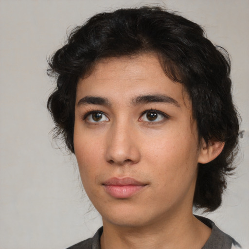 Neutral asian young-adult female with medium  brown hair and brown eyes