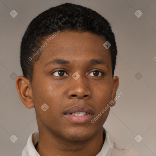 Neutral black young-adult male with short  brown hair and brown eyes