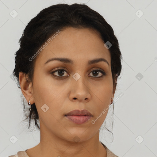 Neutral black young-adult female with short  black hair and brown eyes
