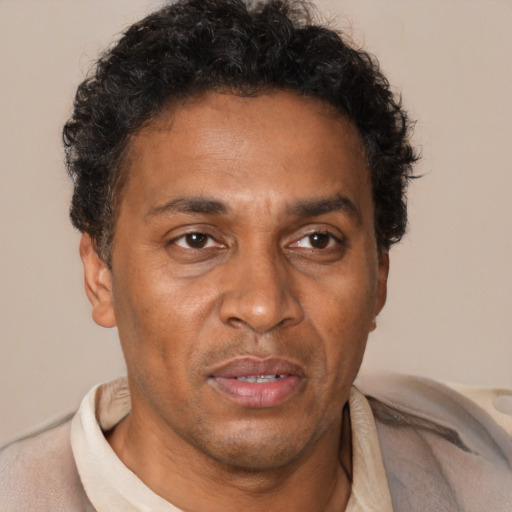 Neutral black adult male with short  brown hair and brown eyes