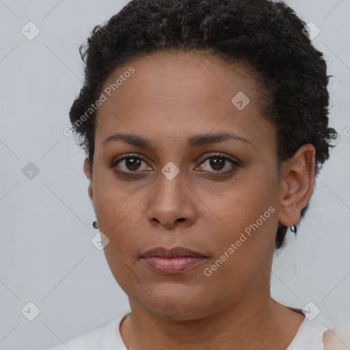 Neutral black young-adult female with short  brown hair and brown eyes