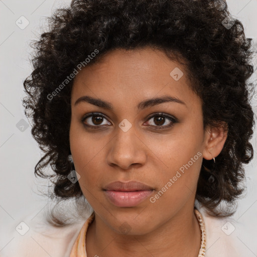 Neutral latino young-adult female with medium  brown hair and brown eyes