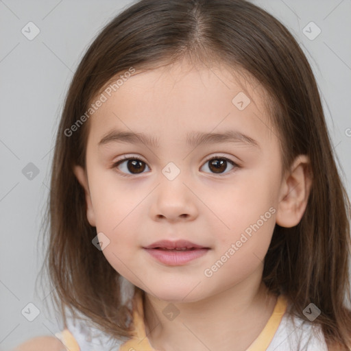 Neutral white child female with medium  brown hair and brown eyes