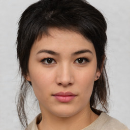 Neutral asian young-adult female with medium  brown hair and brown eyes