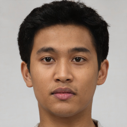 Neutral asian young-adult male with short  black hair and brown eyes