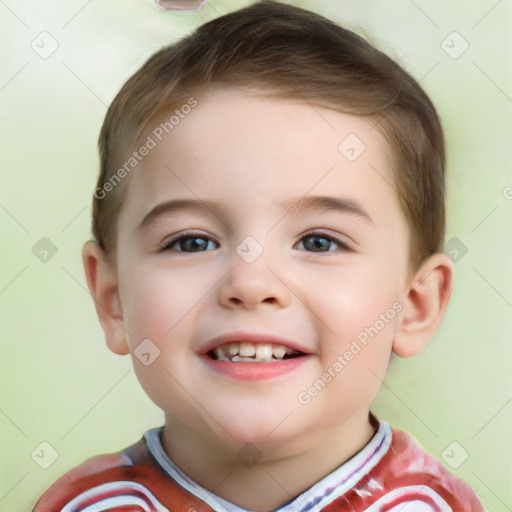 Joyful white child female with short  brown hair and brown eyes