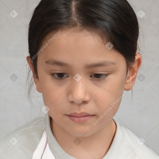 Neutral white child female with medium  brown hair and brown eyes