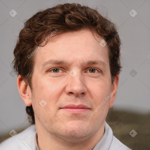 Neutral white adult male with short  brown hair and brown eyes