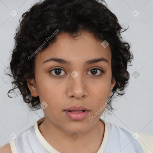 Neutral white child female with medium  brown hair and brown eyes